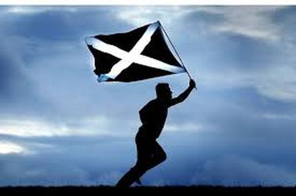 Running with Scottish flag