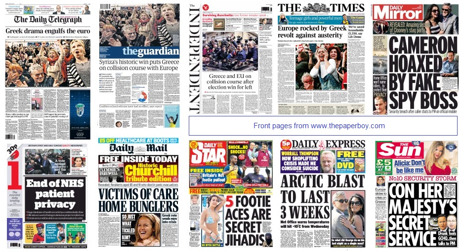 front pages 26-01-15
